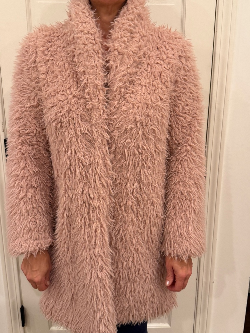 Dusty pink shaggy faux fur coat